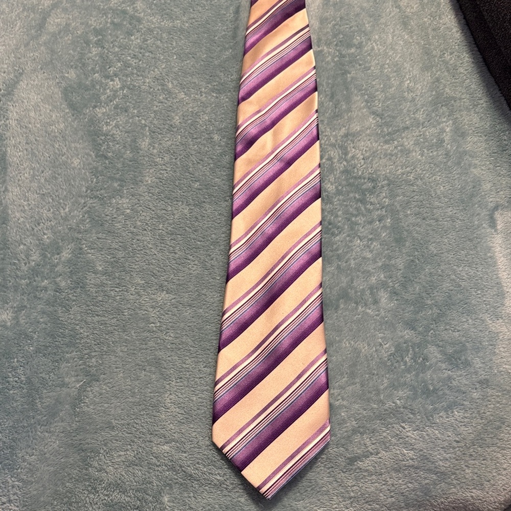 Geoffrey Beene Purple and Beige Striped Tie
